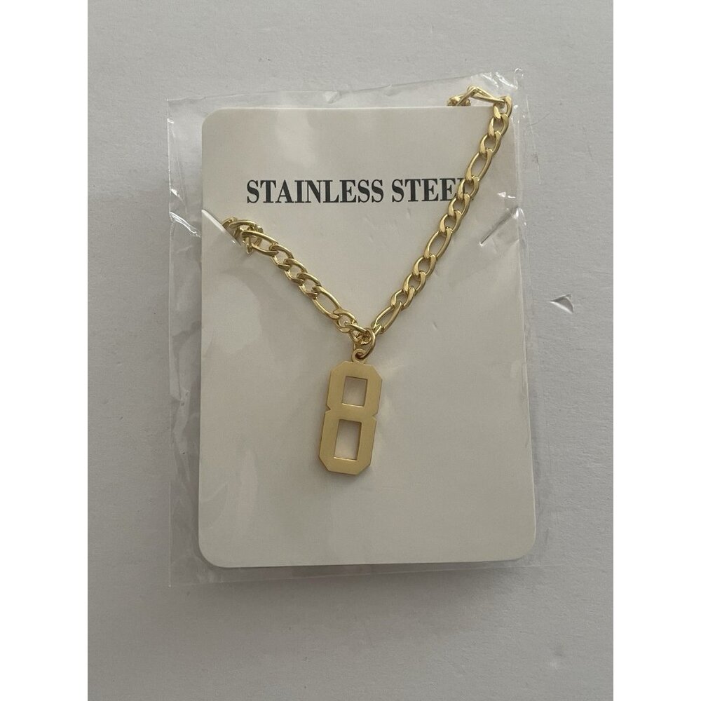 #8 Pendant Necklace Baseball Football Number Necklace Gold Tone